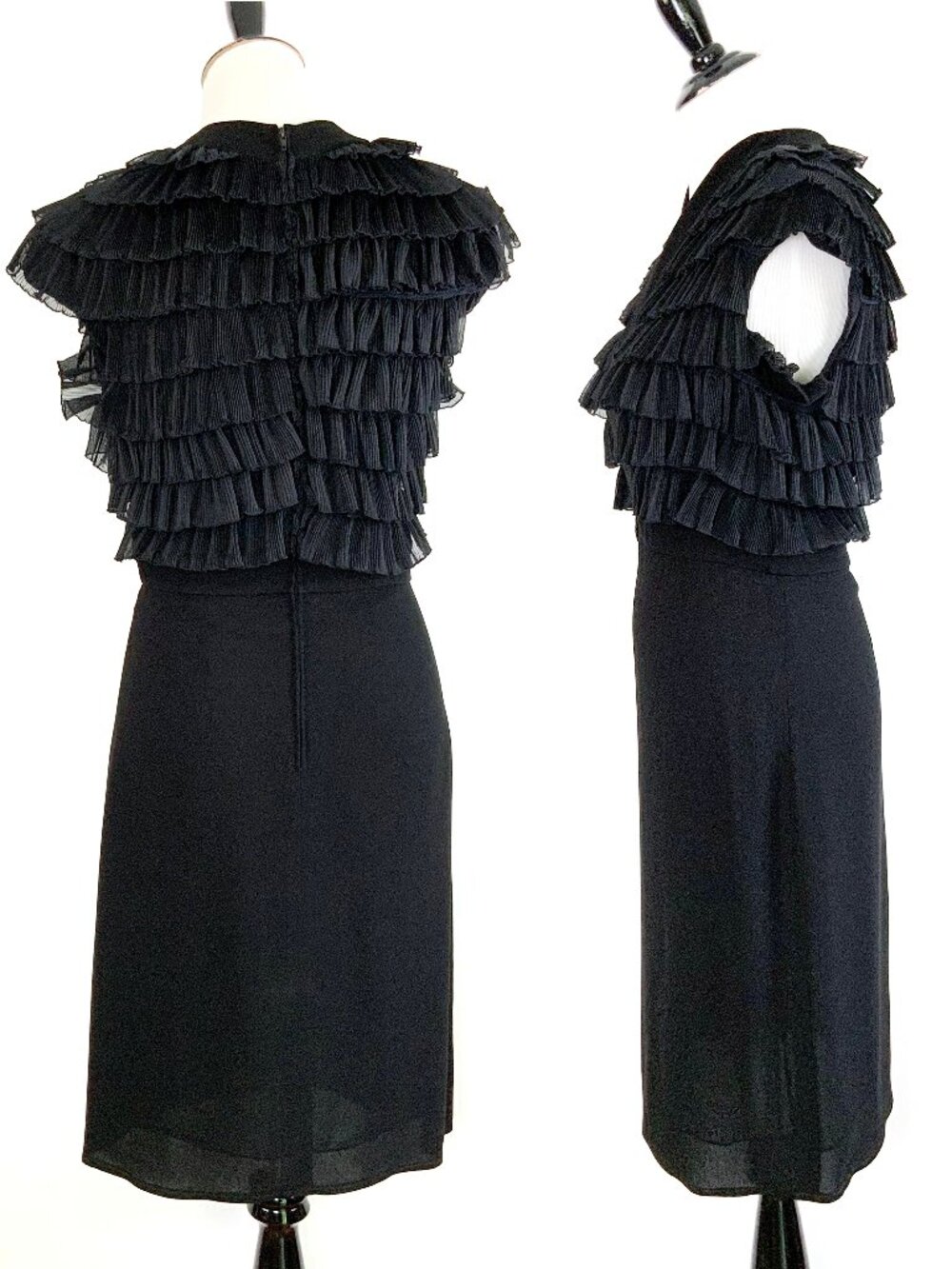 Vintage Badgley Mischka Black Tiered Ruffle Cocktail Party Dress Size 6 - Picture 2 of 16